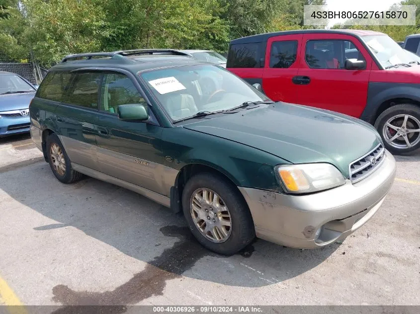 2002 Subaru Outback H6-3.0 L.l. Bean Edition VIN: 4S3BH806527615870 Lot: 40306926