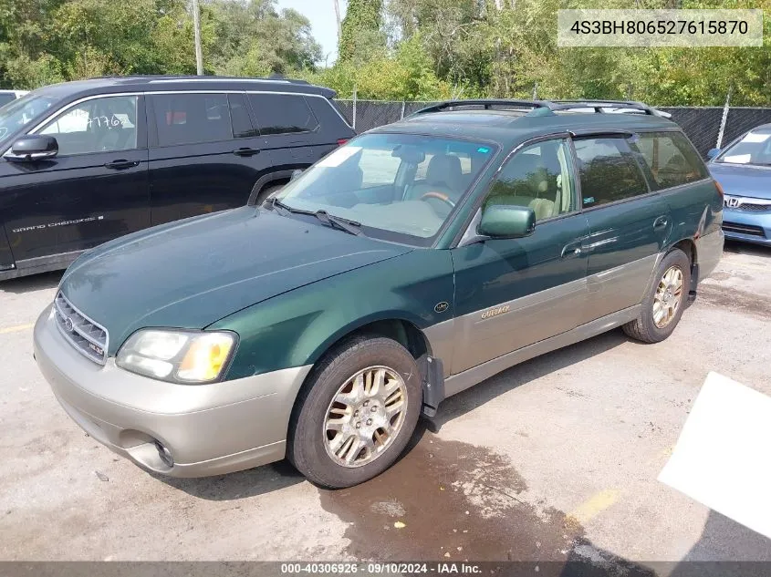 2002 Subaru Outback H6-3.0 L.l. Bean Edition VIN: 4S3BH806527615870 Lot: 40306926