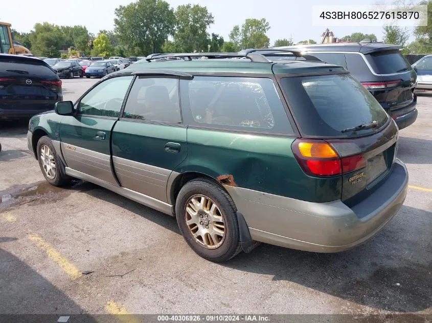 2002 Subaru Outback H6-3.0 L.l. Bean Edition VIN: 4S3BH806527615870 Lot: 40306926