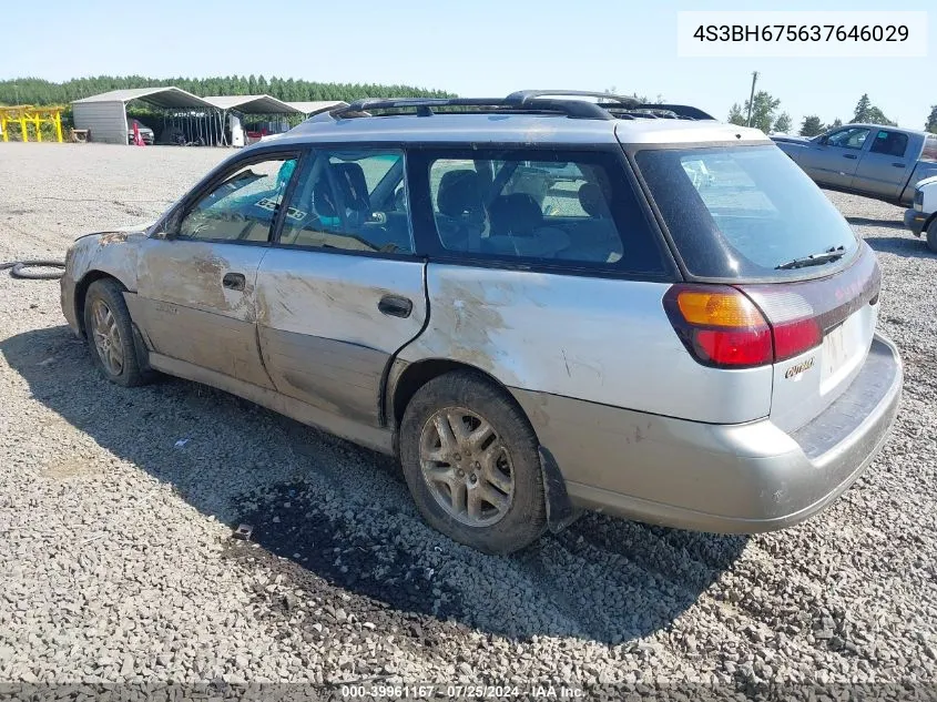 2003 Subaru Outback VIN: 4S3BH675637646029 Lot: 39961167