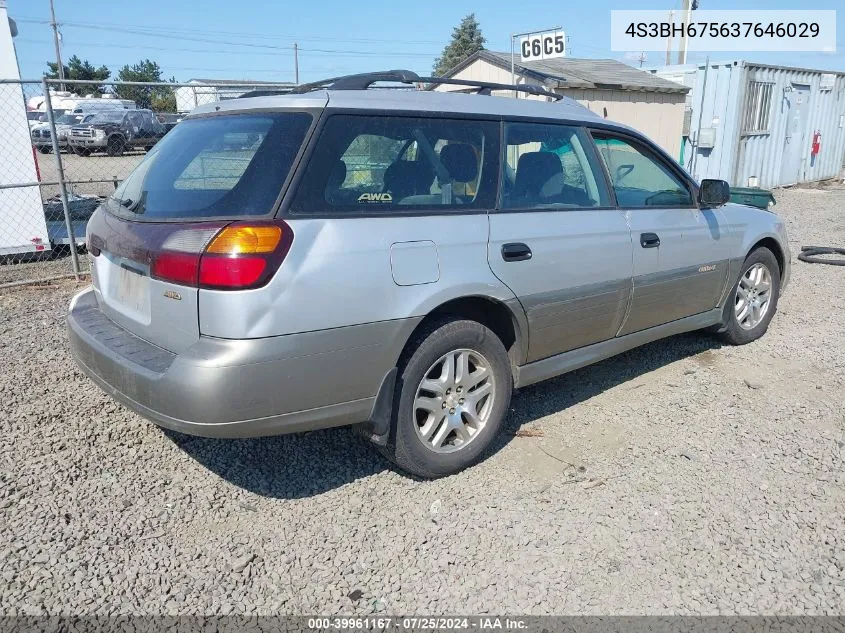 2003 Subaru Outback VIN: 4S3BH675637646029 Lot: 39961167