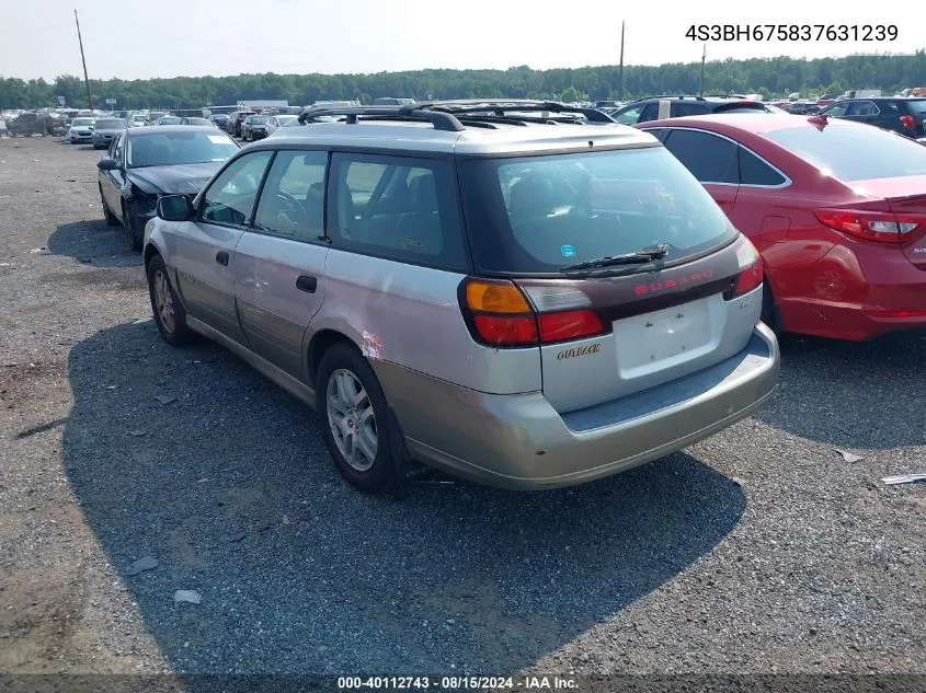 2003 Subaru Outback VIN: 4S3BH675837631239 Lot: 40112743