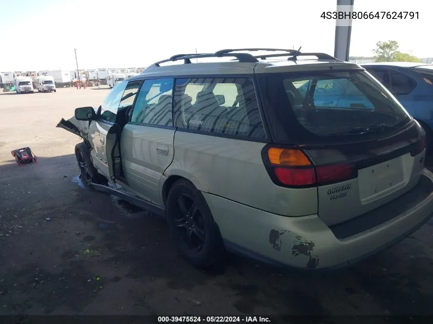 2004 Subaru Outback H6-3.0 L.l. Bean Edition VIN: 4S3BH806647624791 Lot: 39475524