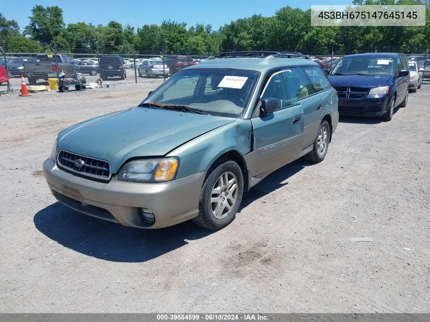 2004 Subaru Outback VIN: 4S3BH675147645145 Lot: 39554599