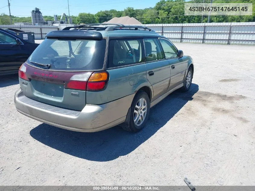 2004 Subaru Outback VIN: 4S3BH675147645145 Lot: 39554599