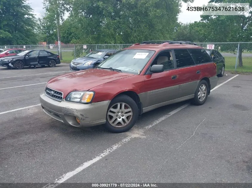 2004 Subaru Outback VIN: 4S3BH675347621638 Lot: 39921779