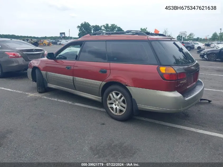 2004 Subaru Outback VIN: 4S3BH675347621638 Lot: 39921779