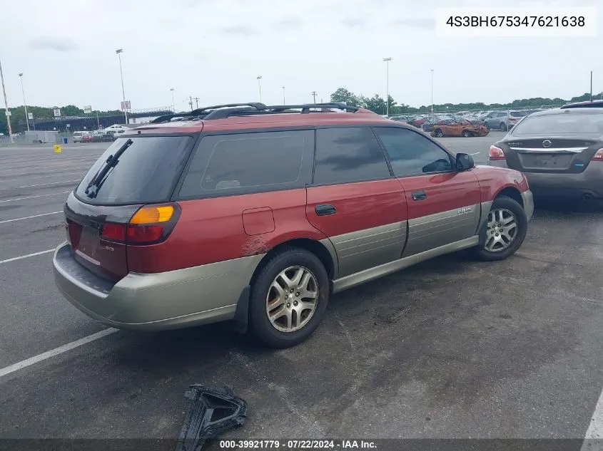 2004 Subaru Outback VIN: 4S3BH675347621638 Lot: 39921779