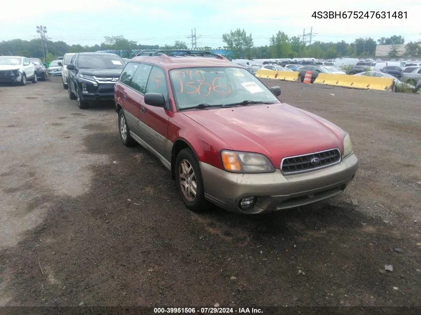 2004 Subaru Outback VIN: 4S3BH675247631481 Lot: 39951506