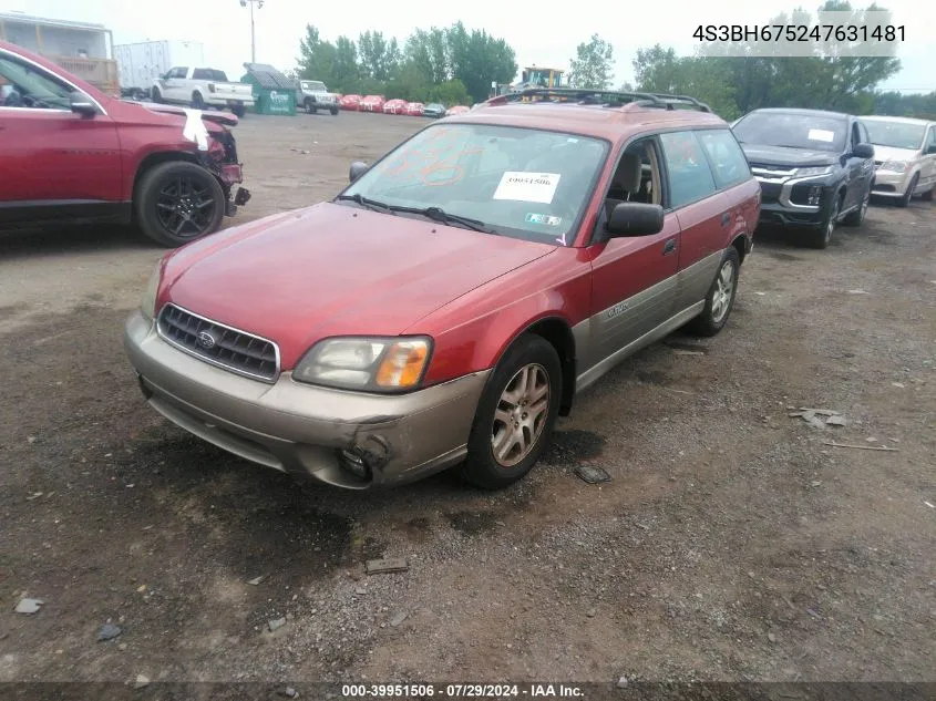 2004 Subaru Outback VIN: 4S3BH675247631481 Lot: 39951506