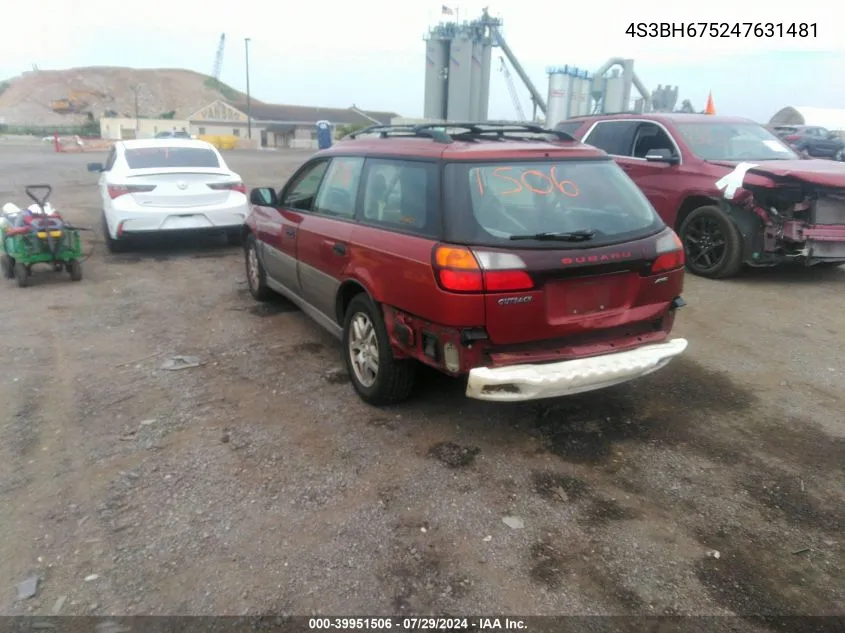 2004 Subaru Outback VIN: 4S3BH675247631481 Lot: 39951506