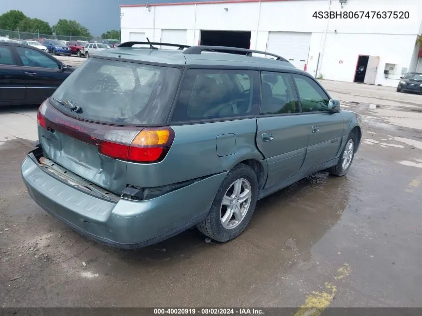 2004 Subaru Outback H6-3.0 L.l. Bean Edition VIN: 4S3BH806747637520 Lot: 40020919