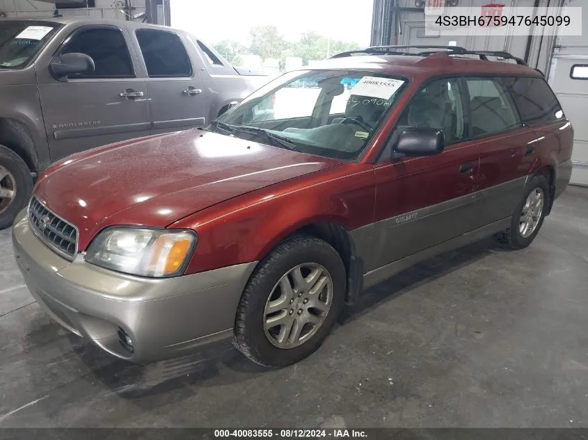 2004 Subaru Outback VIN: 4S3BH675947645099 Lot: 40083555