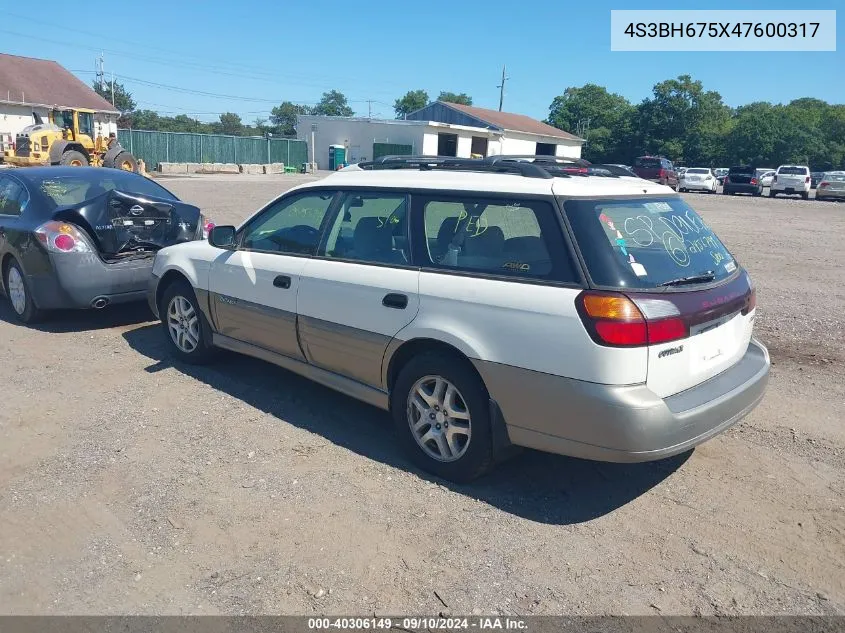 2004 Subaru Outback VIN: 4S3BH675X47600317 Lot: 40306149