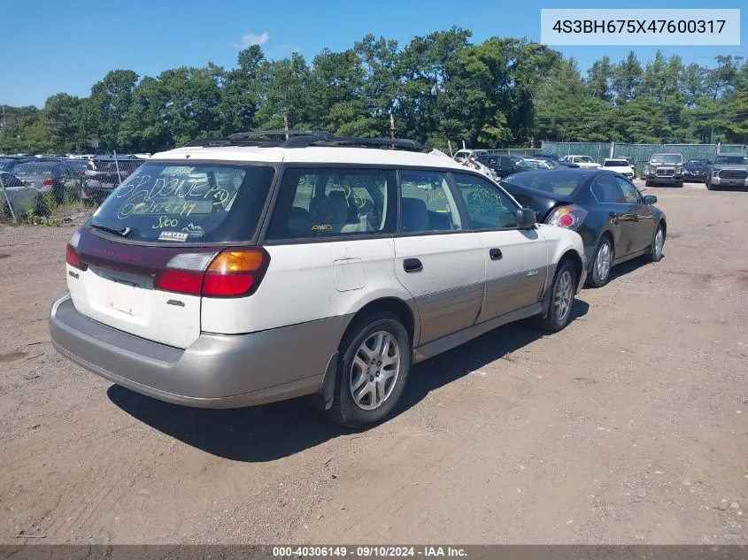 2004 Subaru Outback VIN: 4S3BH675X47600317 Lot: 40306149