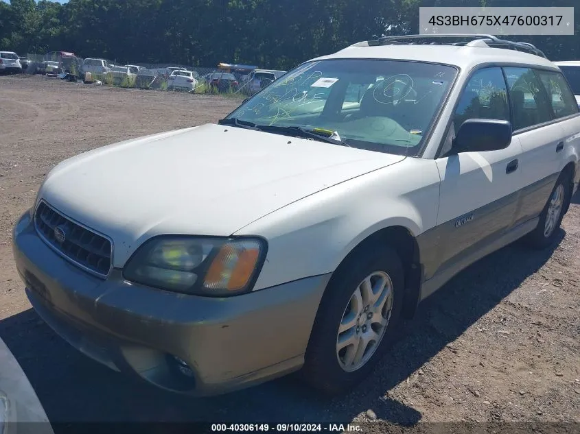 2004 Subaru Outback VIN: 4S3BH675X47600317 Lot: 40306149