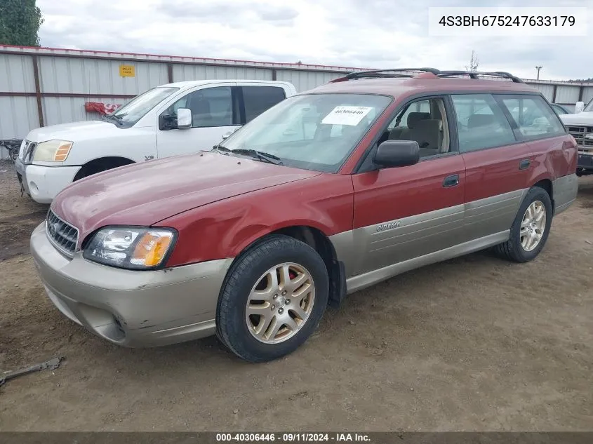 2004 Subaru Outback VIN: 4S3BH675247633179 Lot: 40306446