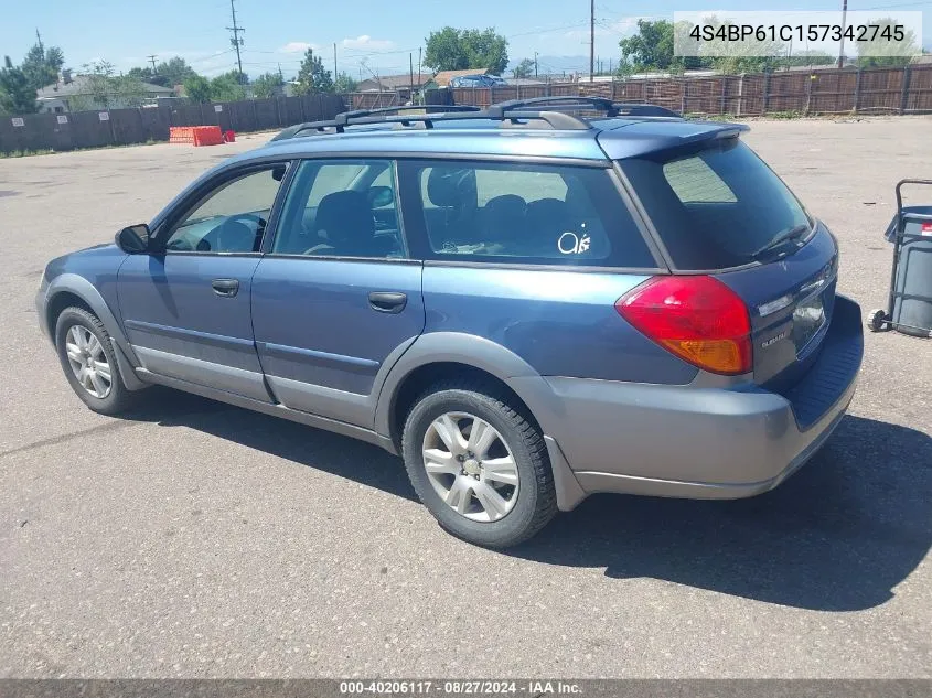 2005 Subaru Outback 2.5I VIN: 4S4BP61C157342745 Lot: 40206117