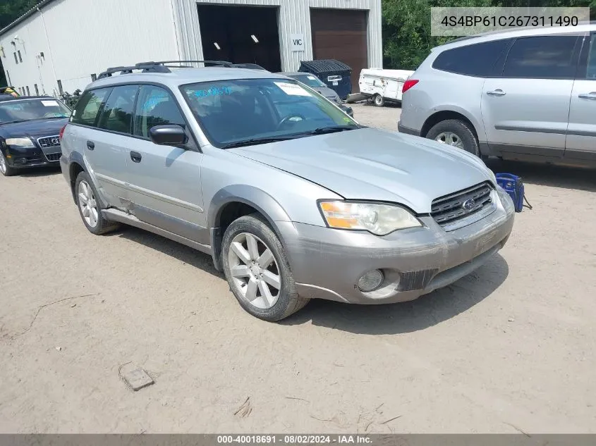 2006 Subaru Outback 2.5I VIN: 4S4BP61C267311490 Lot: 40018691