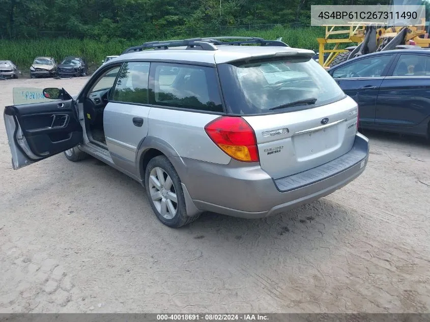 2006 Subaru Outback 2.5I VIN: 4S4BP61C267311490 Lot: 40018691