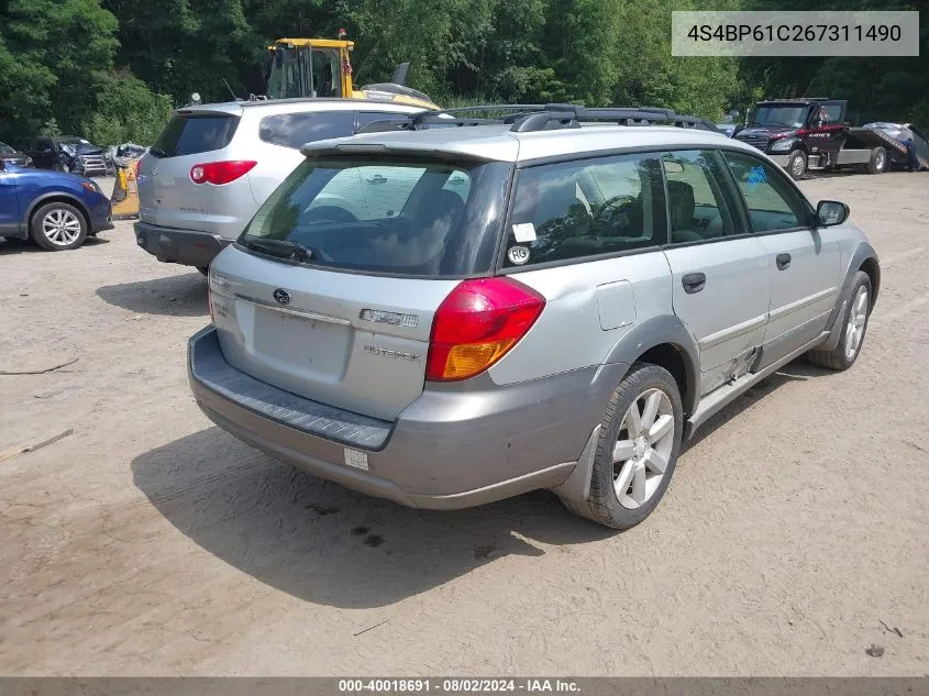 2006 Subaru Outback 2.5I VIN: 4S4BP61C267311490 Lot: 40018691