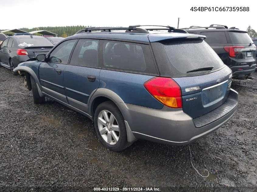 2006 Subaru Outback 2.5I VIN: 4S4BP61C667359588 Lot: 40312329