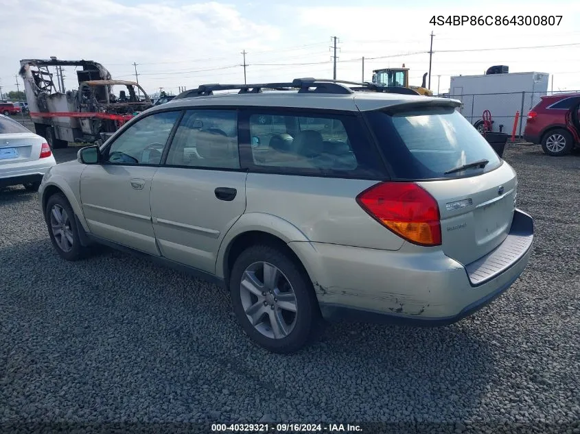 4S4BP86C864300807 2006 Subaru Outback 3.0R L.l. Bean Edition