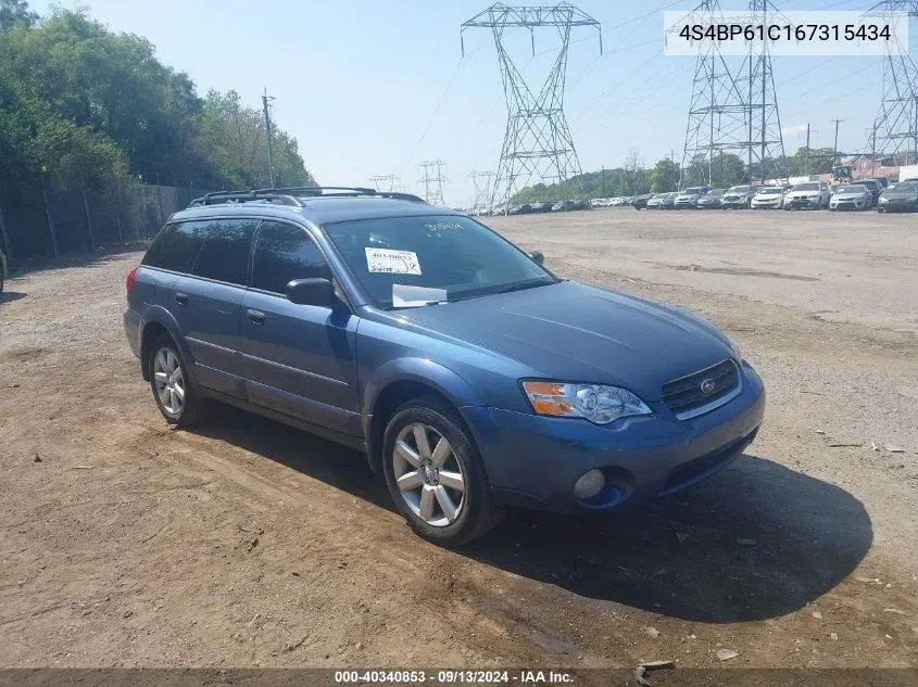 2006 Subaru Outback 2.5I VIN: 4S4BP61C167315434 Lot: 40340853