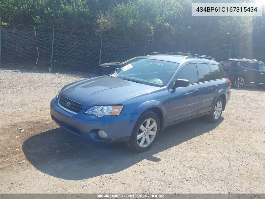 4S4BP61C167315434 2006 Subaru Outback 2.5I