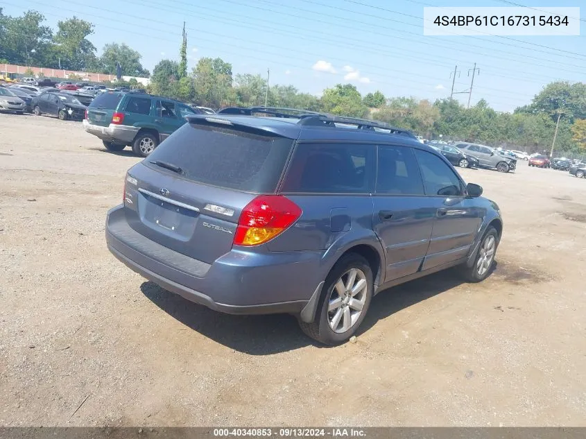 4S4BP61C167315434 2006 Subaru Outback 2.5I