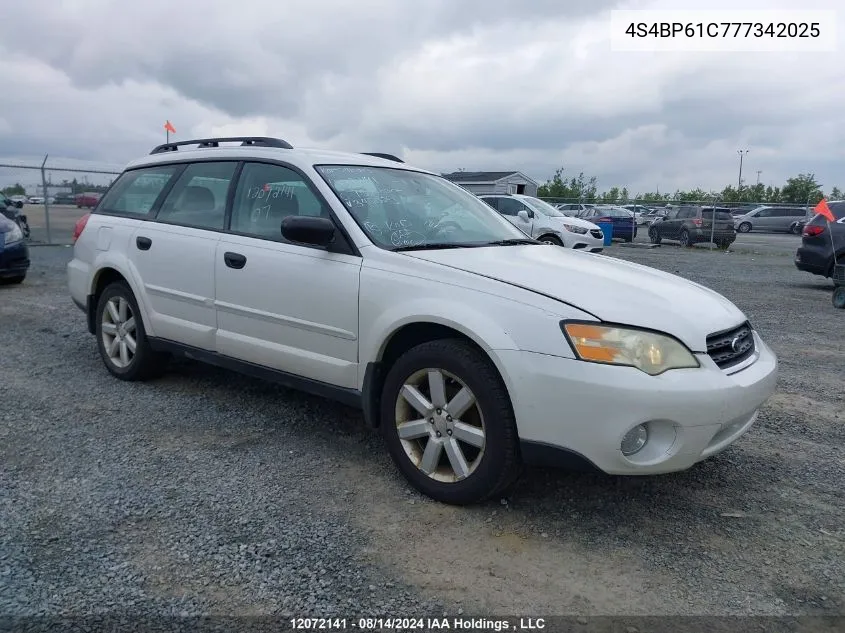 2007 Subaru Outback VIN: 4S4BP61C777342025 Lot: 12072141