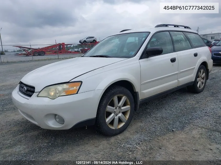 2007 Subaru Outback VIN: 4S4BP61C777342025 Lot: 12072141