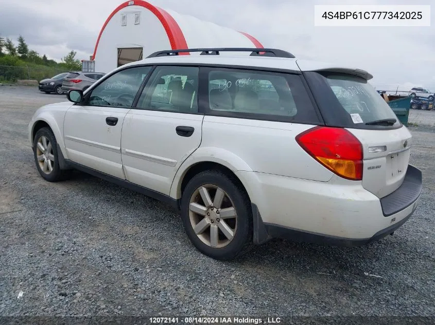 2007 Subaru Outback VIN: 4S4BP61C777342025 Lot: 12072141