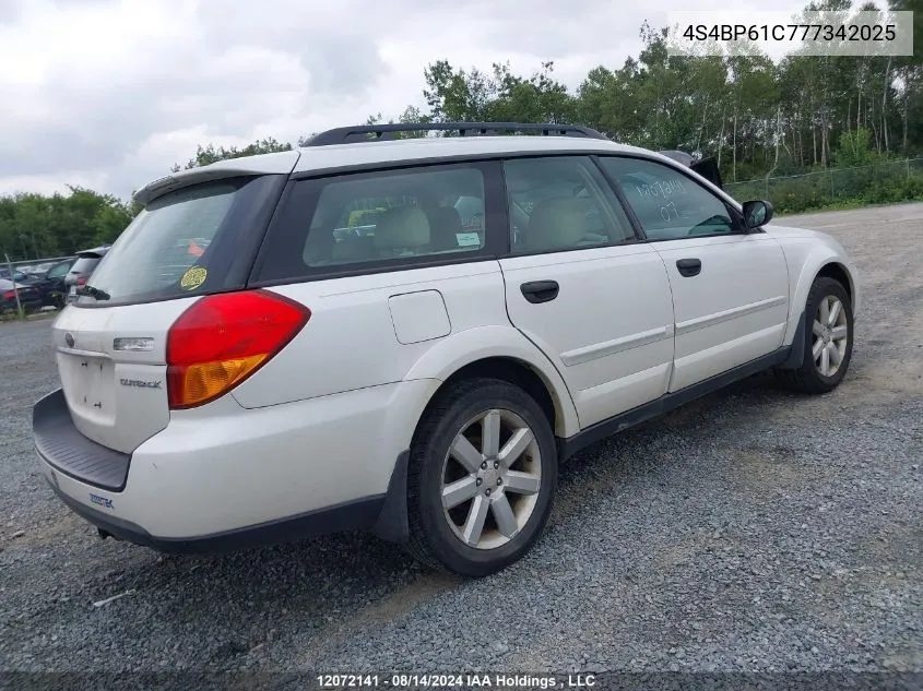 2007 Subaru Outback VIN: 4S4BP61C777342025 Lot: 12072141