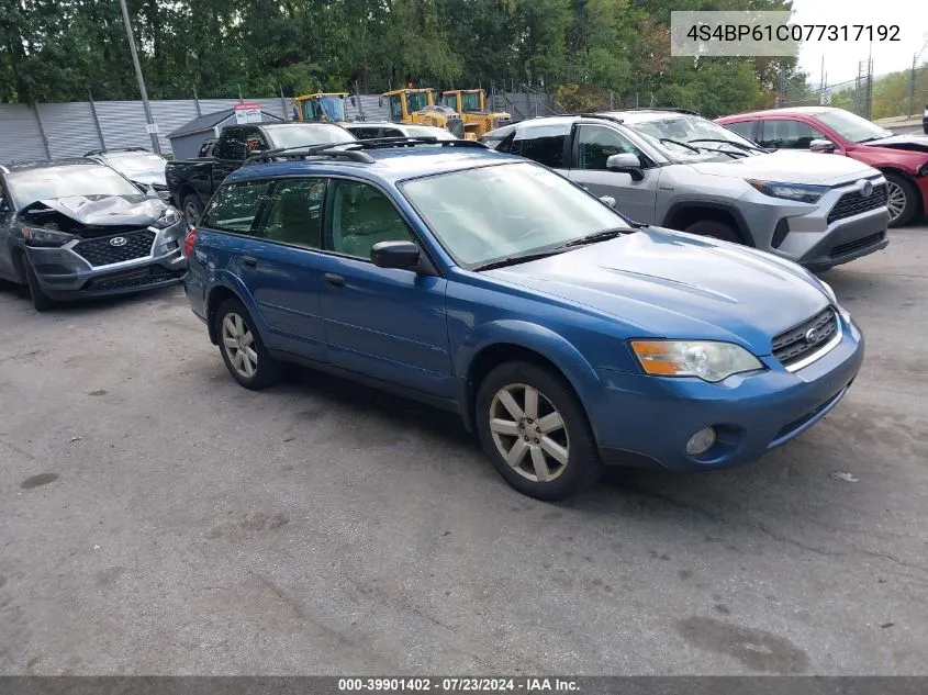 2007 Subaru Outback Outback 2.5I VIN: 4S4BP61C077317192 Lot: 39901402