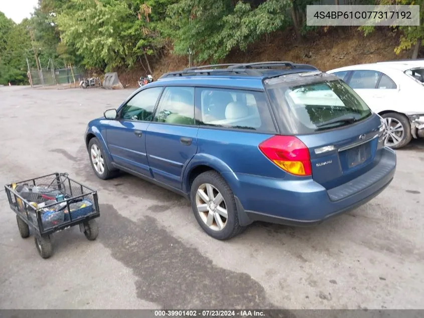 2007 Subaru Outback Outback 2.5I VIN: 4S4BP61C077317192 Lot: 39901402