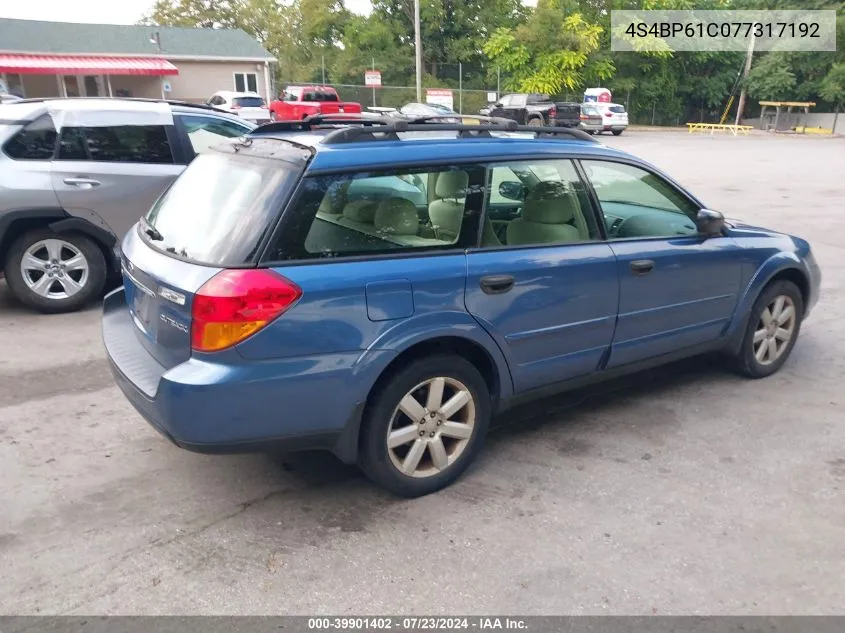 2007 Subaru Outback Outback 2.5I VIN: 4S4BP61C077317192 Lot: 39901402