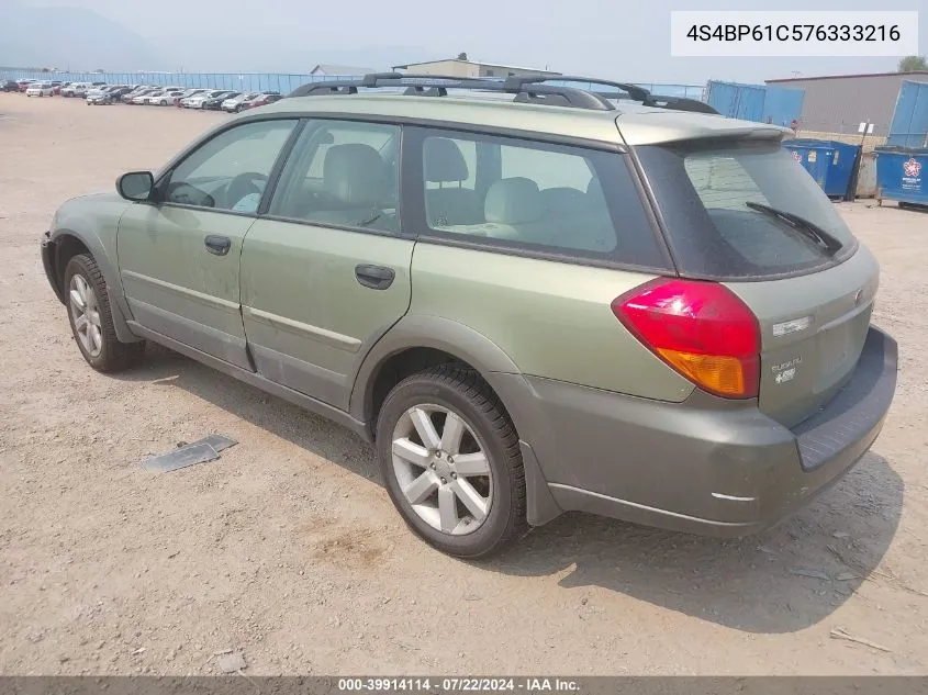 2007 Subaru Outback 2.5I VIN: 4S4BP61C576333216 Lot: 39914114