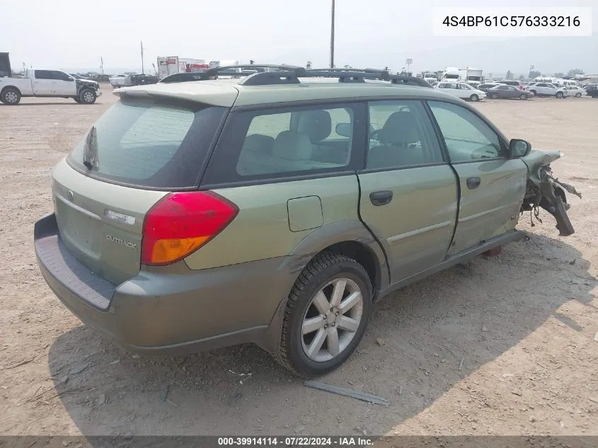 2007 Subaru Outback 2.5I VIN: 4S4BP61C576333216 Lot: 39914114