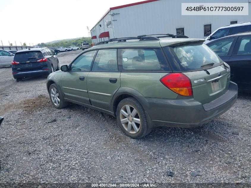 2007 Subaru Outback 2.5I VIN: 4S4BP61C777300597 Lot: 40012846