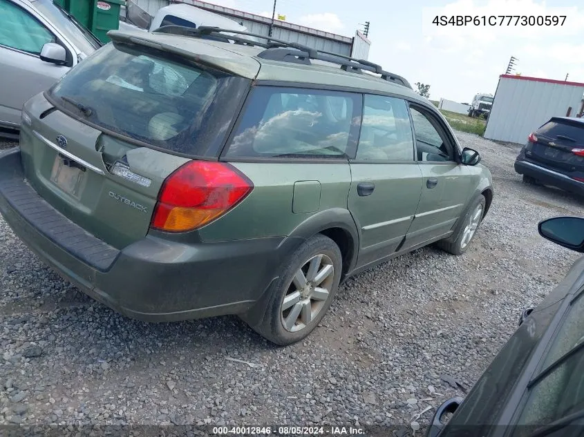 2007 Subaru Outback 2.5I VIN: 4S4BP61C777300597 Lot: 40012846