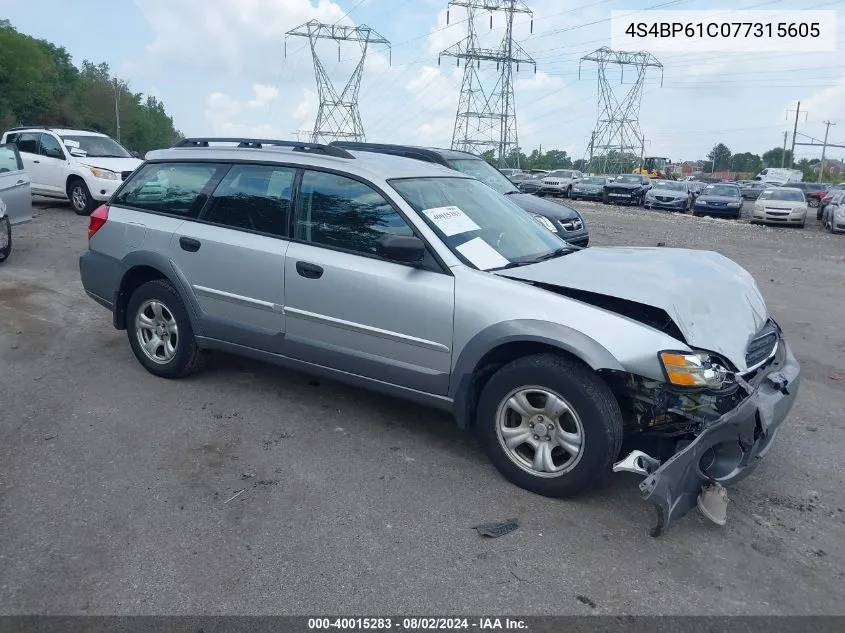 2007 Subaru Outback 2.5I Basic VIN: 4S4BP61C077315605 Lot: 40015283