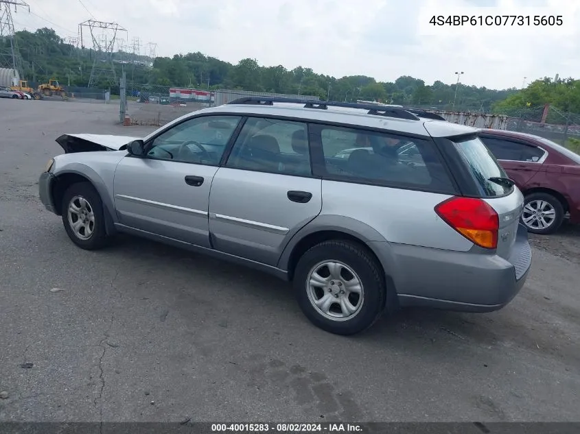 2007 Subaru Outback 2.5I Basic VIN: 4S4BP61C077315605 Lot: 40015283