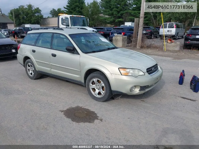 2007 Subaru Outback 2.5I Basic VIN: 4S4BP61C177318366 Lot: 40093337