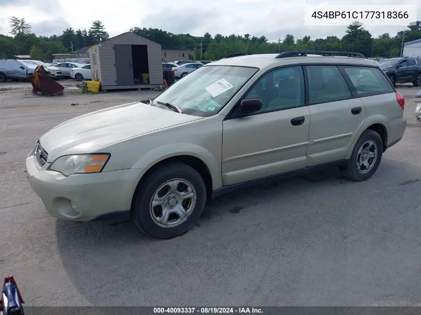 2007 Subaru Outback 2.5I Basic VIN: 4S4BP61C177318366 Lot: 40093337