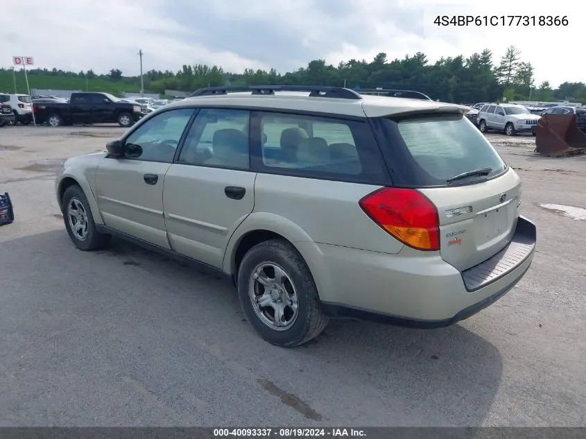 2007 Subaru Outback 2.5I Basic VIN: 4S4BP61C177318366 Lot: 40093337