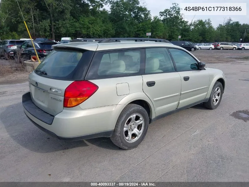 2007 Subaru Outback 2.5I Basic VIN: 4S4BP61C177318366 Lot: 40093337