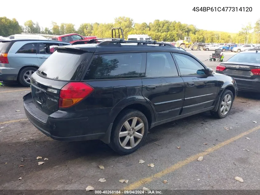 2007 Subaru Outback 2.5I VIN: 4S4BP61C477314120 Lot: 40268184