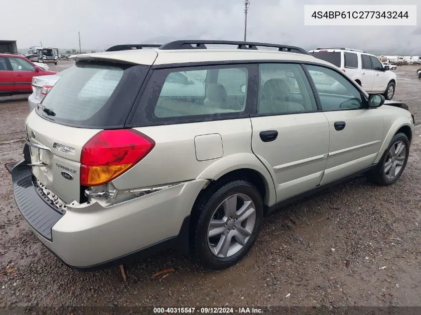 2007 Subaru Outback 2.5I/2.5I Basic/2.5I L.l. Bean Edition VIN: 4S4BP61C277343244 Lot: 40315547