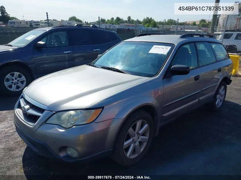 2008 Subaru Outback 2.5I VIN: 4S4BP61C787351339 Lot: 39917678